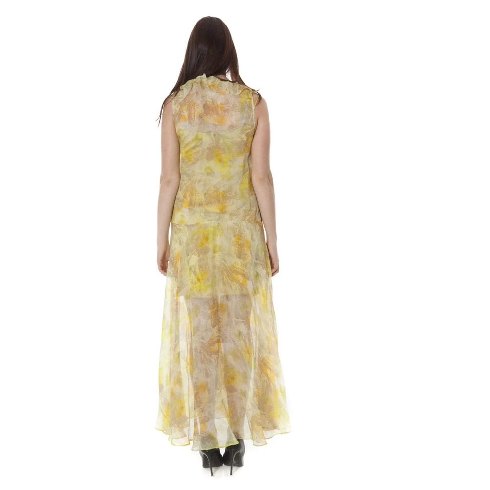 John Galliano V-Hals Lange Gele Polyester Jurk Yellow Dames