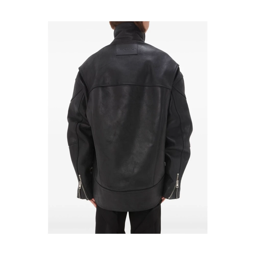 JW Anderson Zwarte leren jack met hoge hals Black Dames