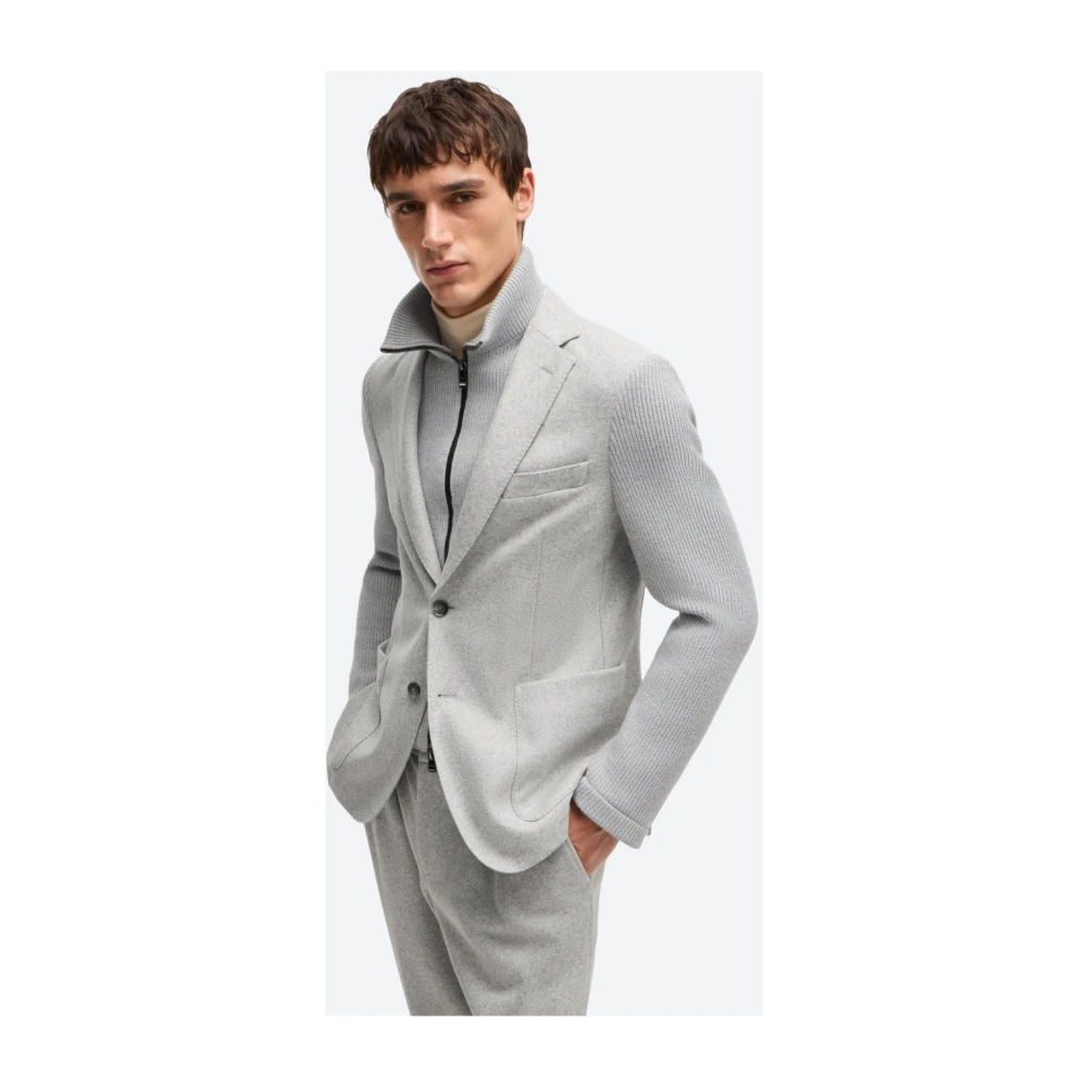 Hugo Boss Slim Fit Gebreide Inzet Wollen Jas Gray Heren