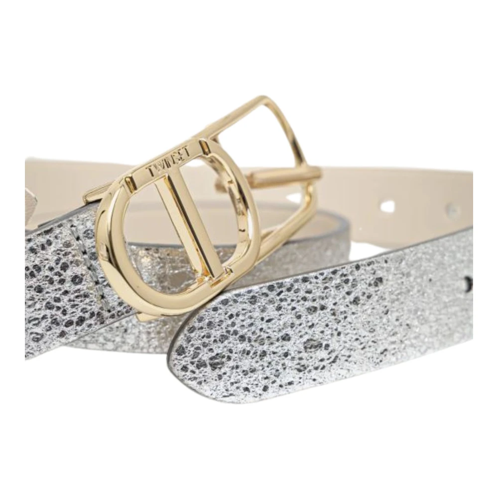 Twinset Zilveren Leren Ovaal Riem Gray Dames