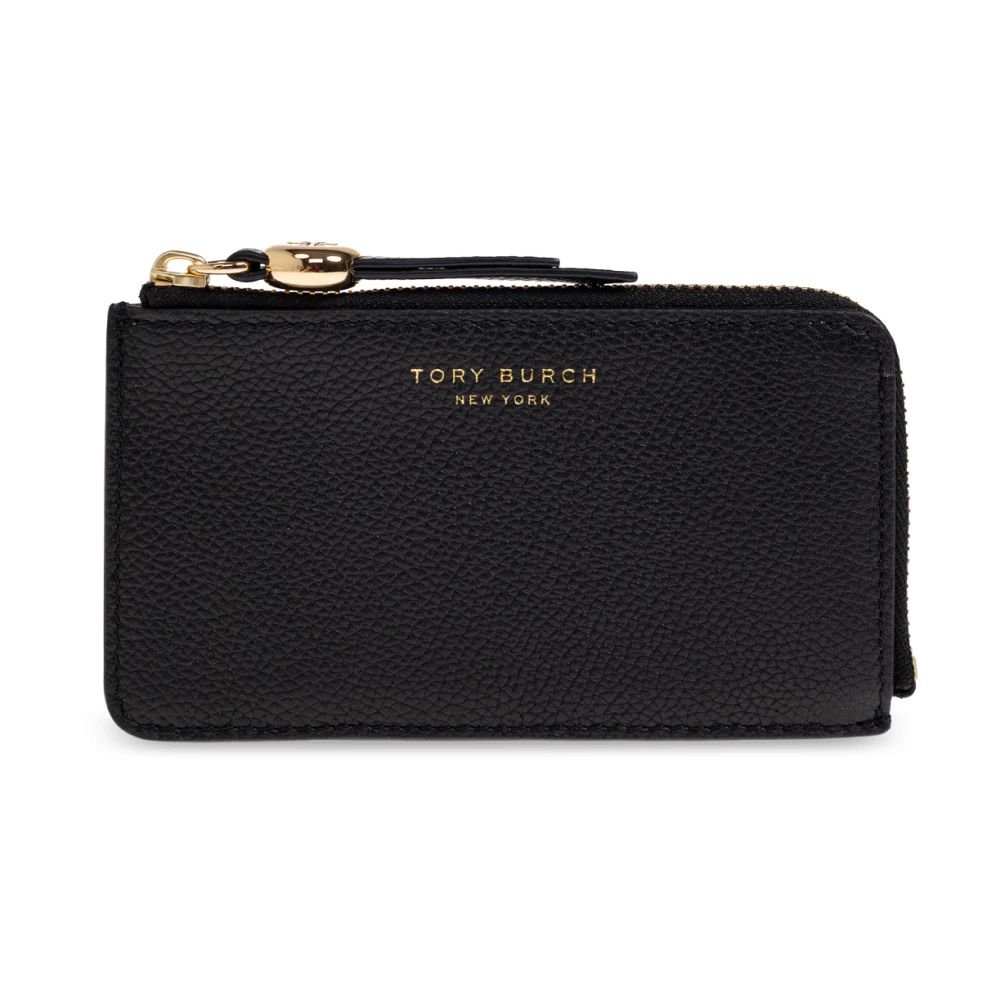 Tory Burch Women's Black Leather Card Holder With Logo - Wallets & Cardholders - One Size - Accessories