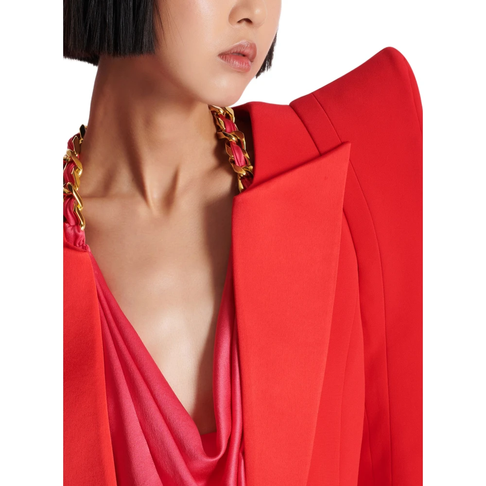 Balmain Geknipt krepe-jasje met gestructureerde schouders Red Dames