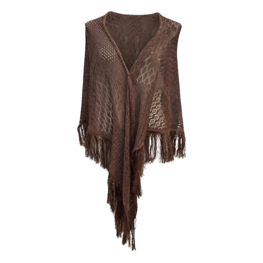 Simona Corsellini Brown Scarves, Female, One Size, Scialle Crochet Con Frange In Lurex