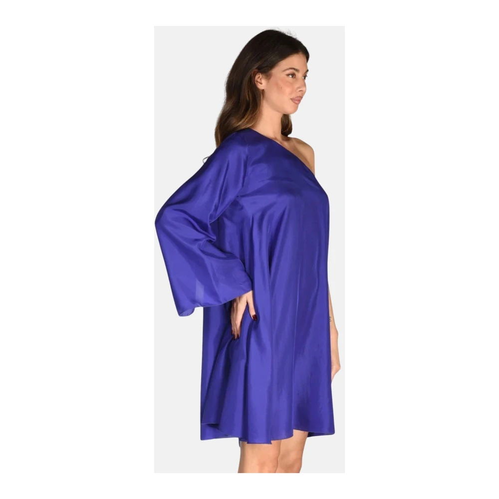 Forte Zijden jurk met één schouder en uitlopende lange mouw Blue Dames