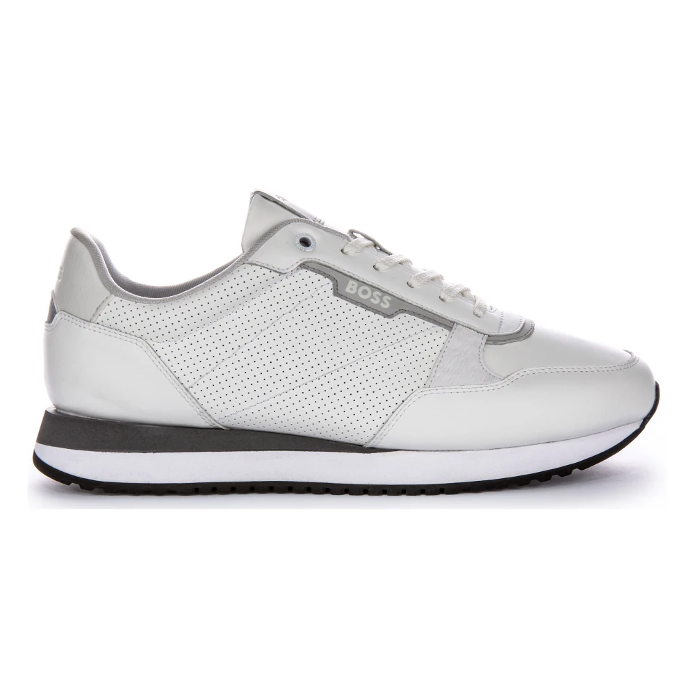 Hugo Men's White Sneakers, 12 Uk, Synthetic Trainers With Geometrical Pattern