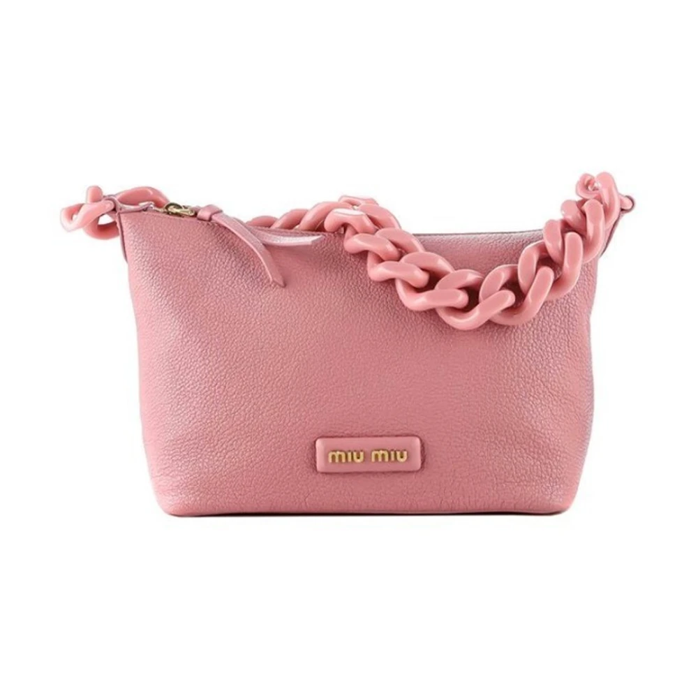 Miu Miu Women's Pink Shoulder Bags, One Size, Logo-Patch Leather Bag