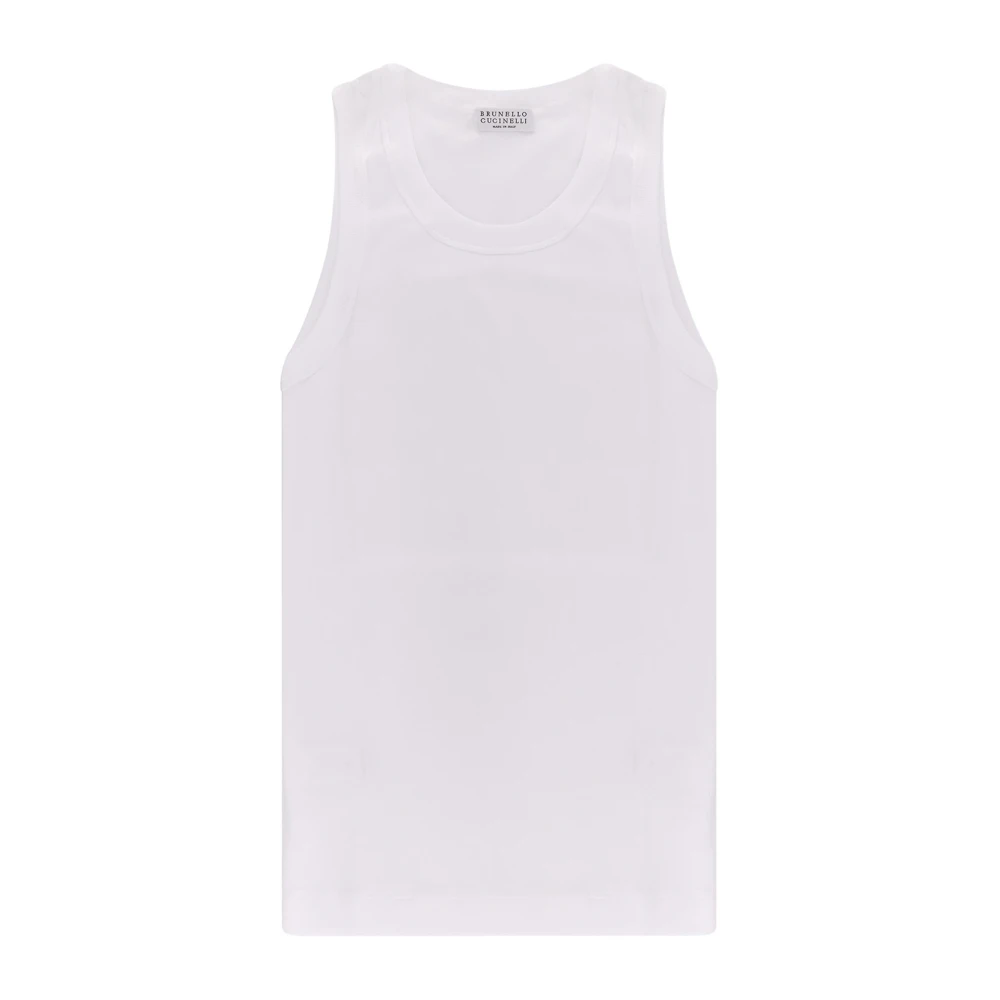 BRUNELLO CUCINELLI Geribbelde katoenen tanktop met Monili-detail White Dames