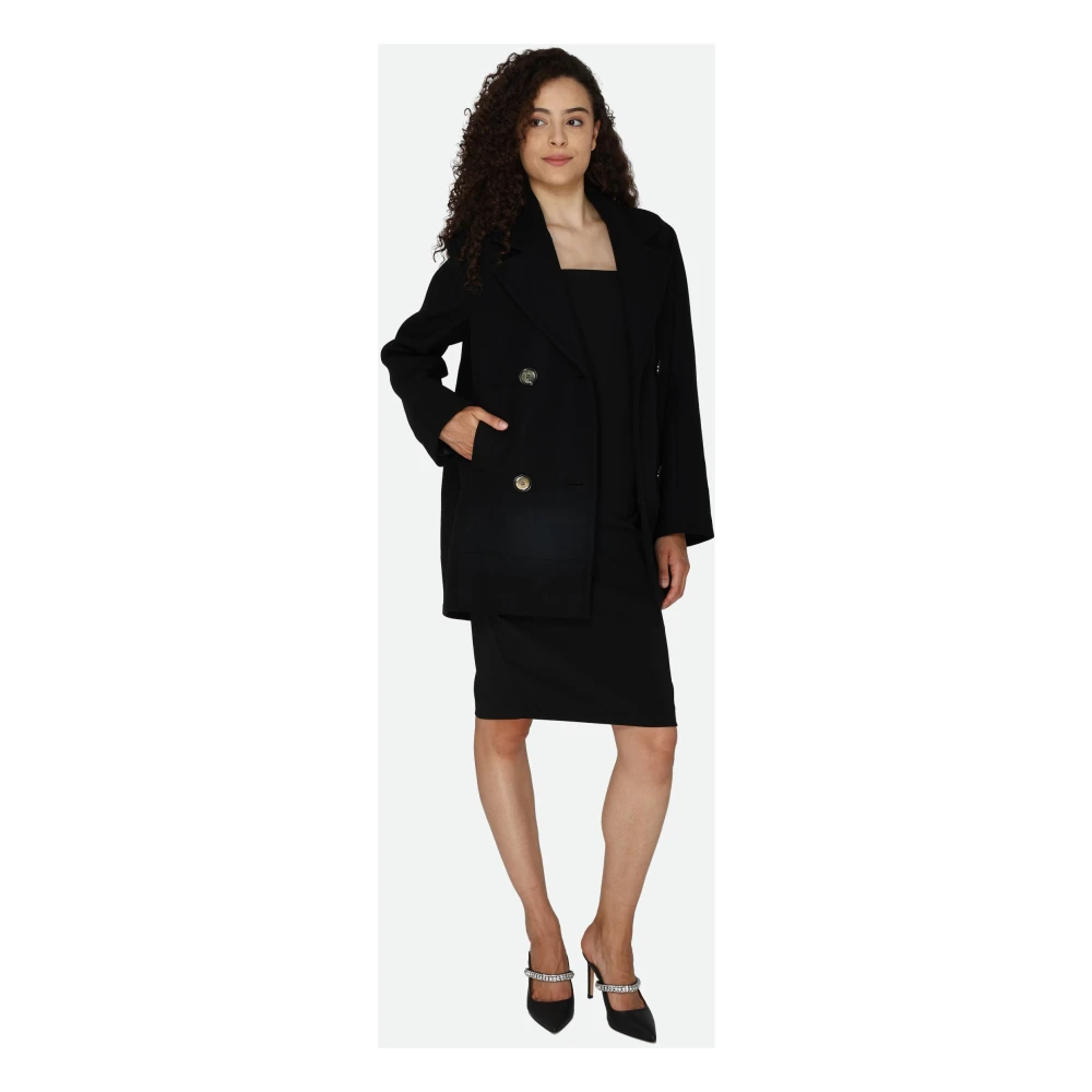 pinko Dubbelbreasted Zwarte Jas Black Dames