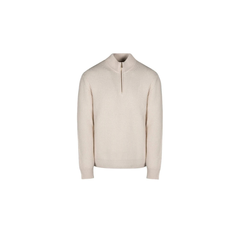 Moorer Men's Beige Cashmere Knitwear, L, Terni Half-Zip High-Neck Jumper