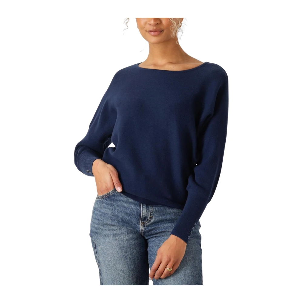 Nukus Blauwe Batwing Pullover Plain Trui Blue Dames