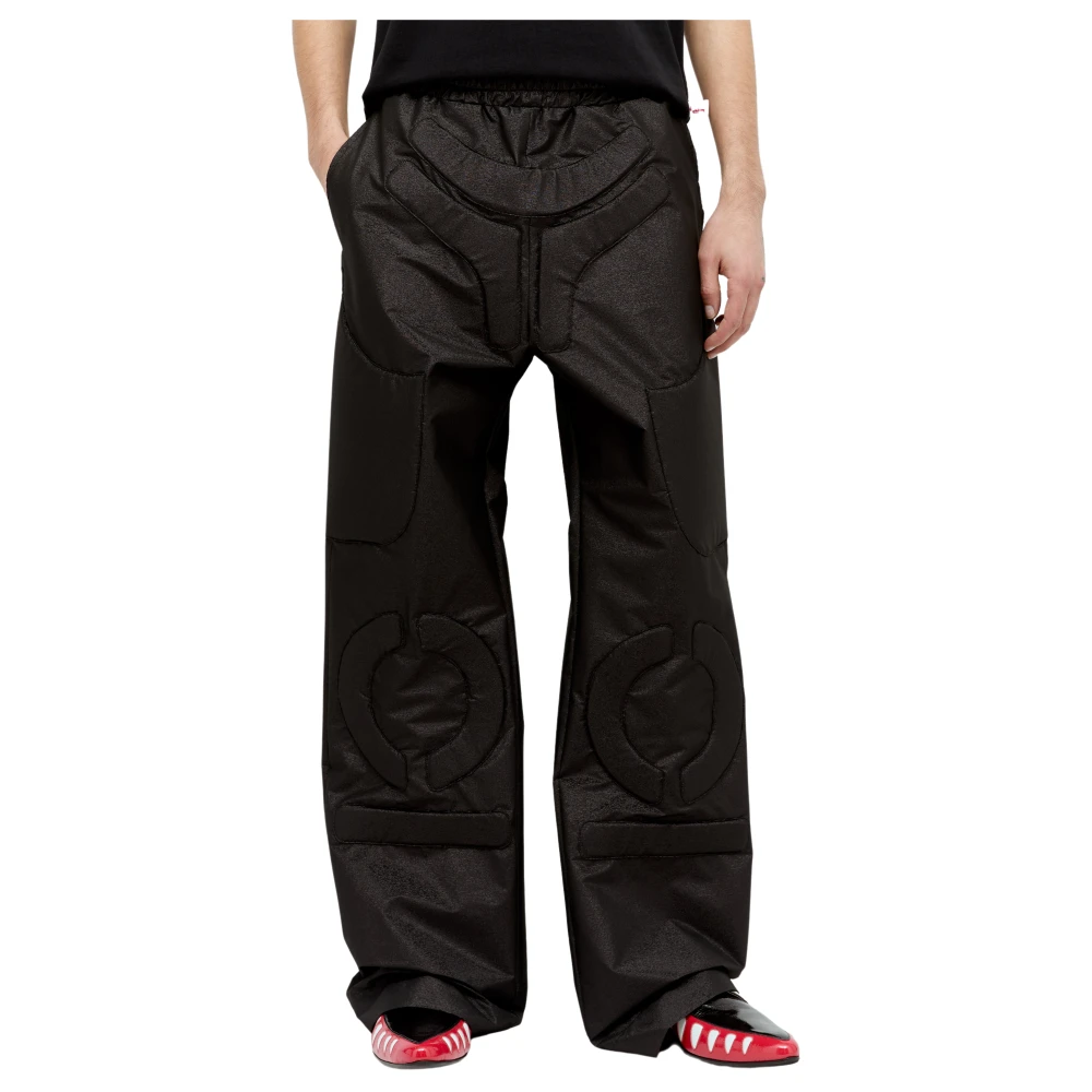 Walter Van Beirendonck Black Wide Trousers, Male, L, Glitter Finish Space Trousers With Embossed Panels