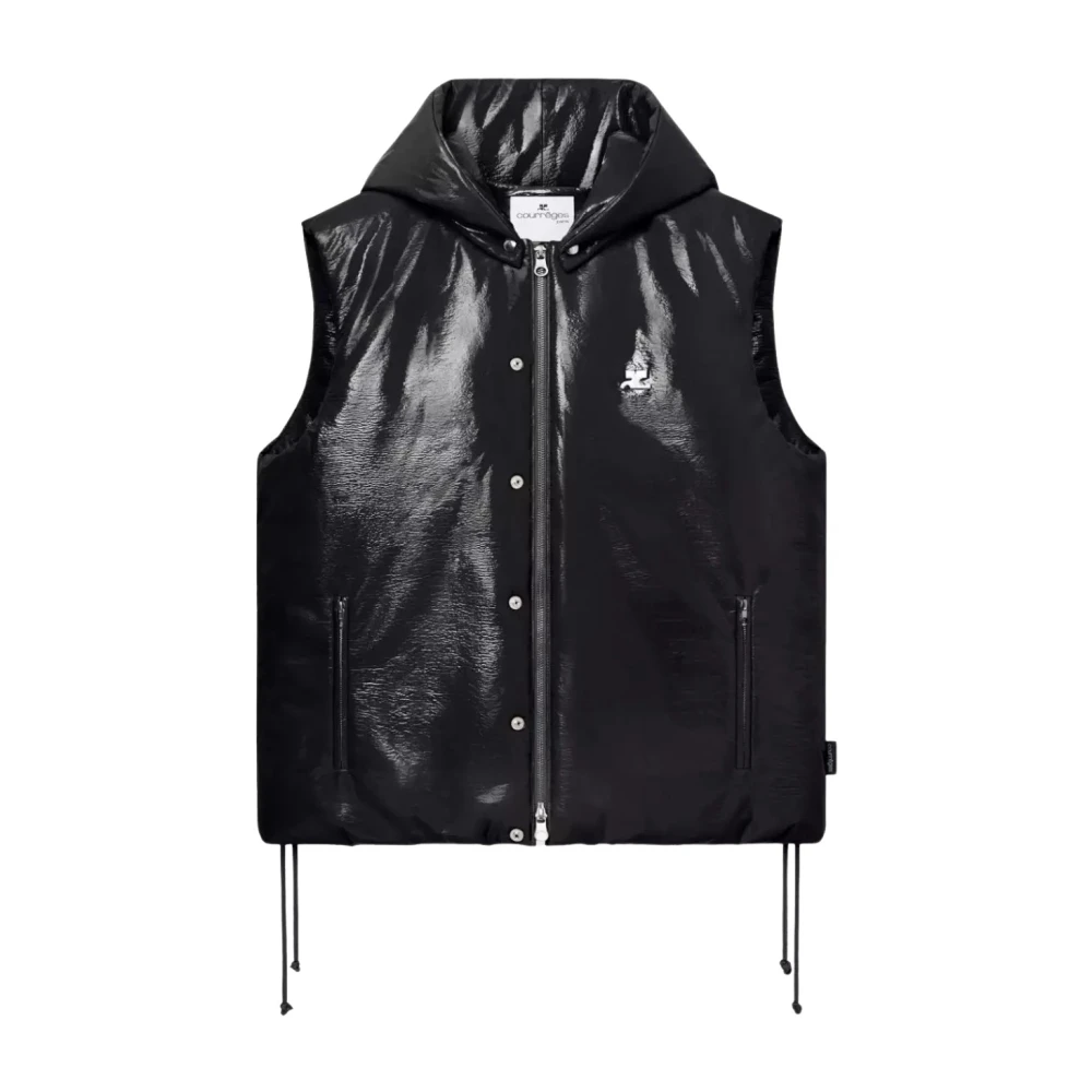 Courrèges Vinyl Hooded Vest Zwart Glanzend Black Heren