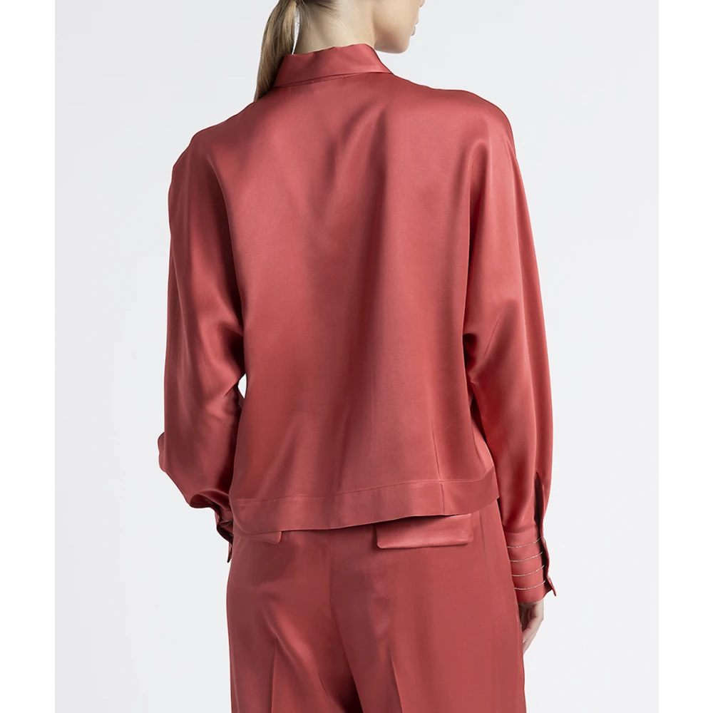 PESERICO Viscose satijnen oversized cropped shirt Red Dames