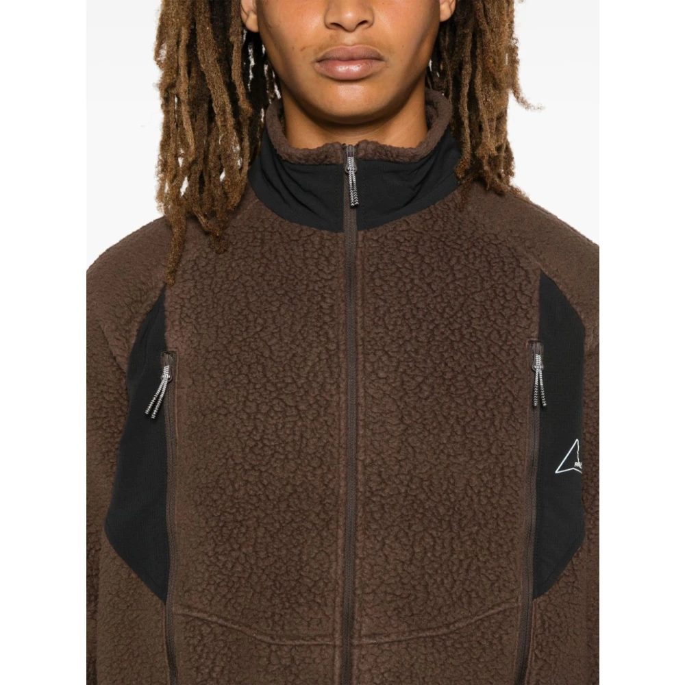 ROA Warme Fleecejas met Nylonpanelen Brown Heren