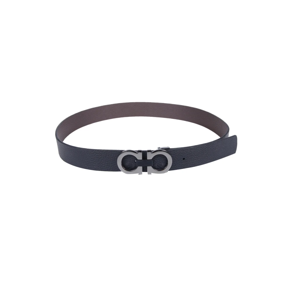 Ferragamo Men's Black Double Gancini Adjustable Belt - Belts - 105 Cm- Accessories