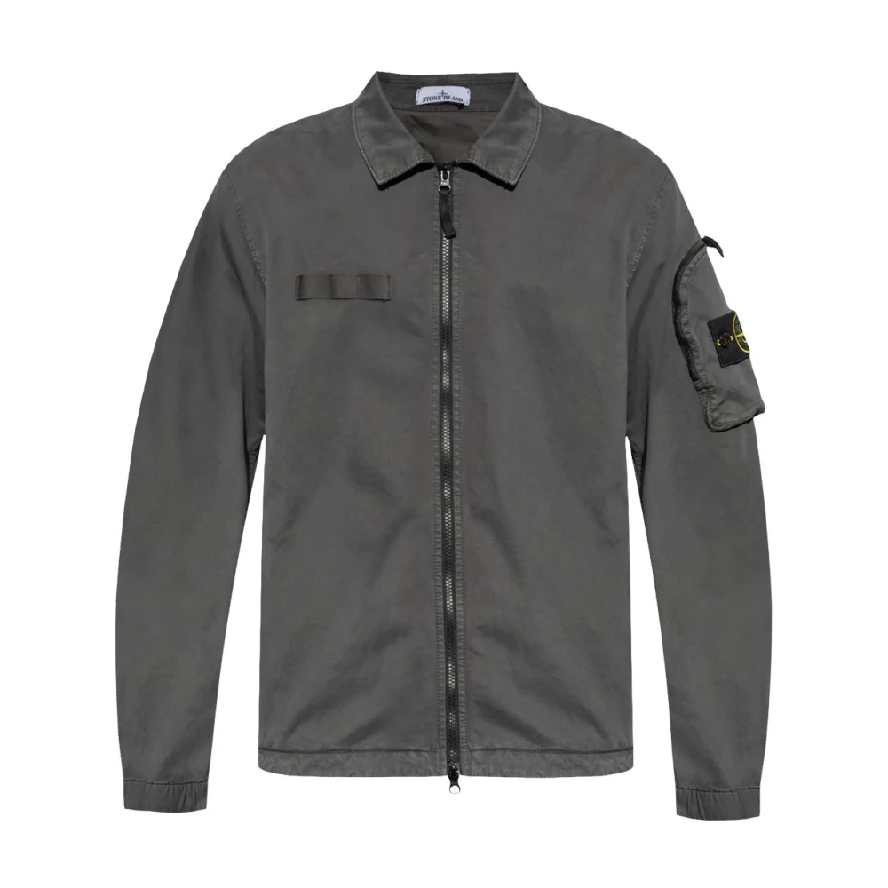 Stone Island Donkergrijze Stretch Katoenen Overhemdjasje Black Heren