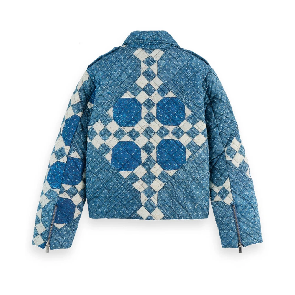 Scotch & Soda Gewatteerde Bikerjas Heirloom Print Blue Dames