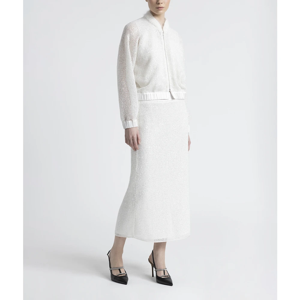 PESERICO Micro pailletten mesh gebreide bomber sweatshirt White Dames