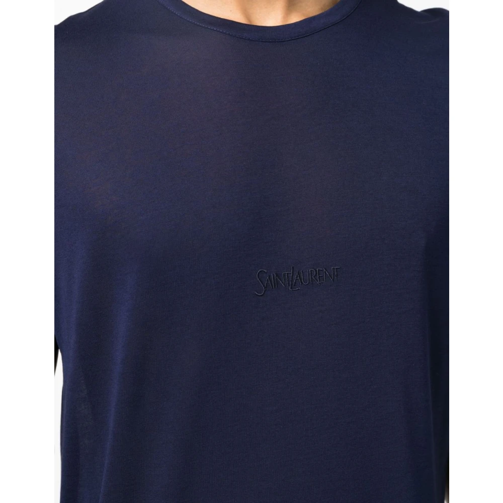 Saint Laurent T-shirt met logo-borduursel korte mouwen Blue Heren