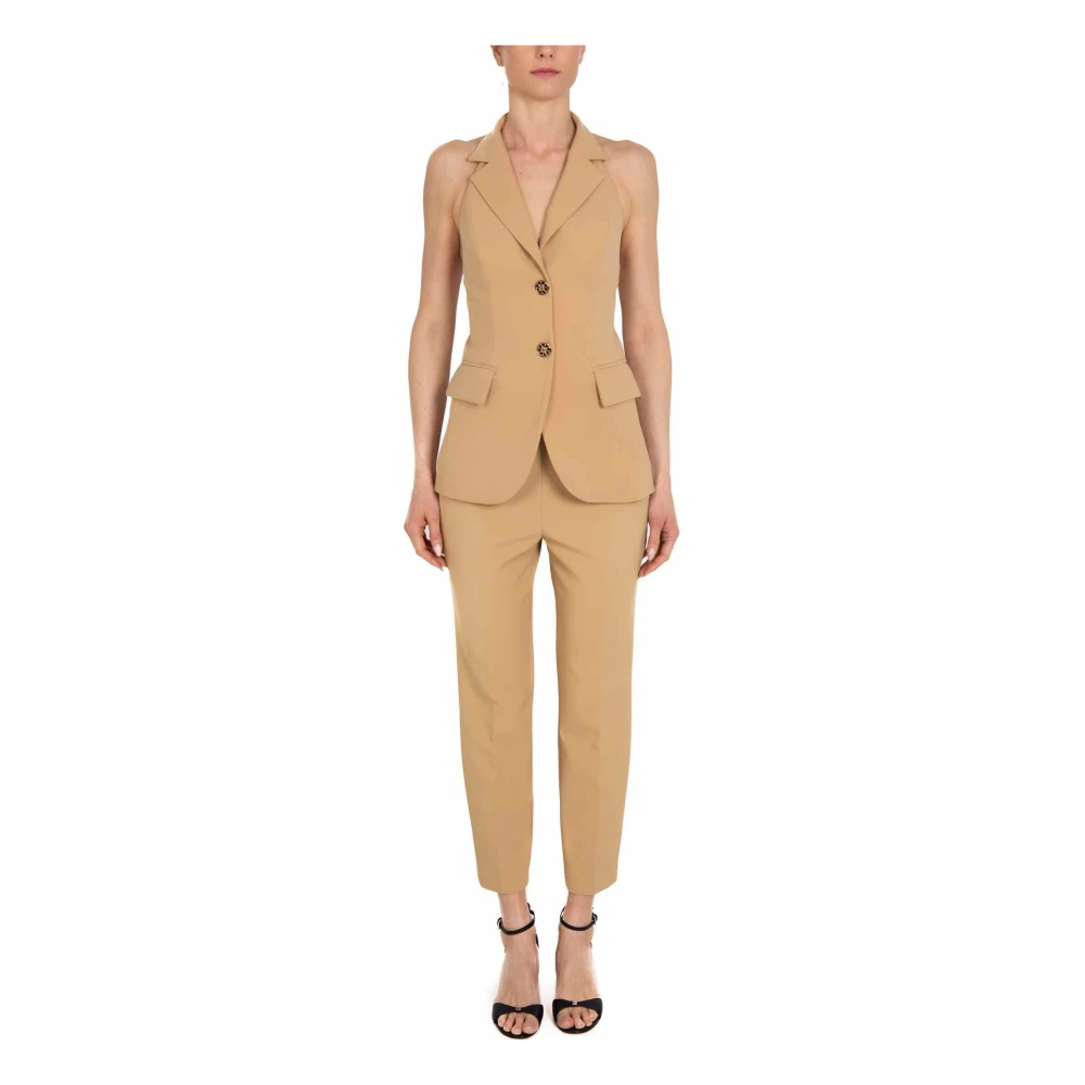 Elisabetta Franchi Kameel Crepe Mouwloos Vest Brown Dames