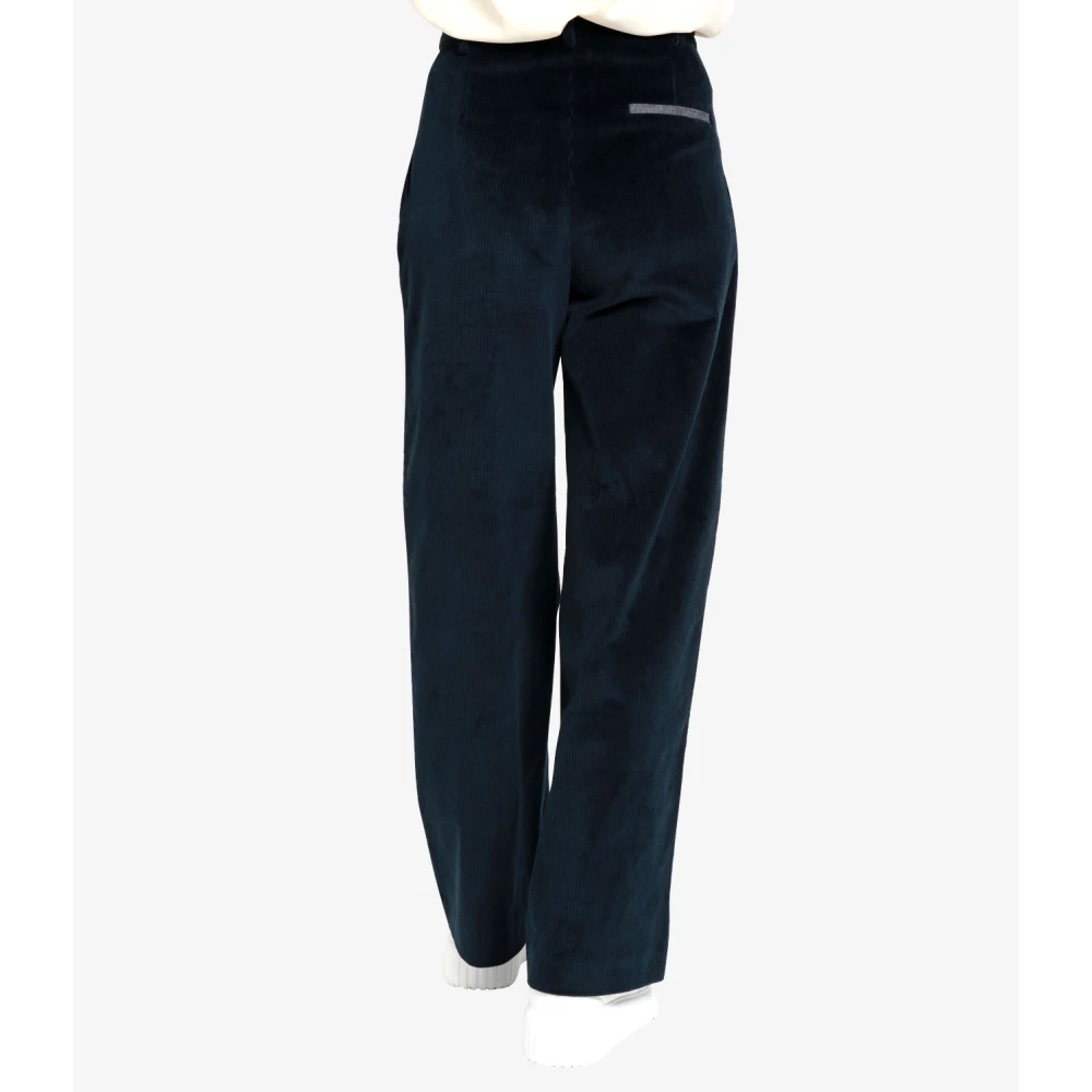 Roy Roger's Blauwe Fluwelen Broek Geribbeld Patroon Blue Dames
