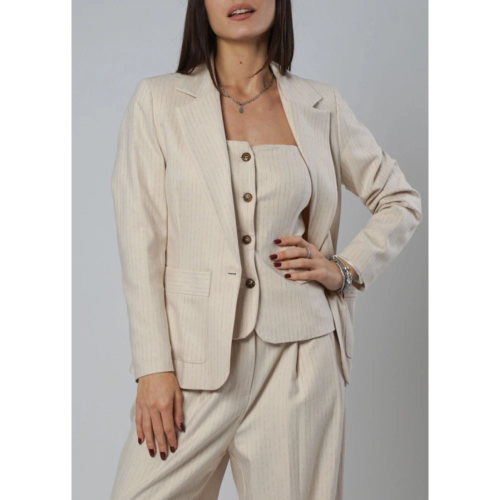 H2O Gestreepte Witte Jas Beige Dames