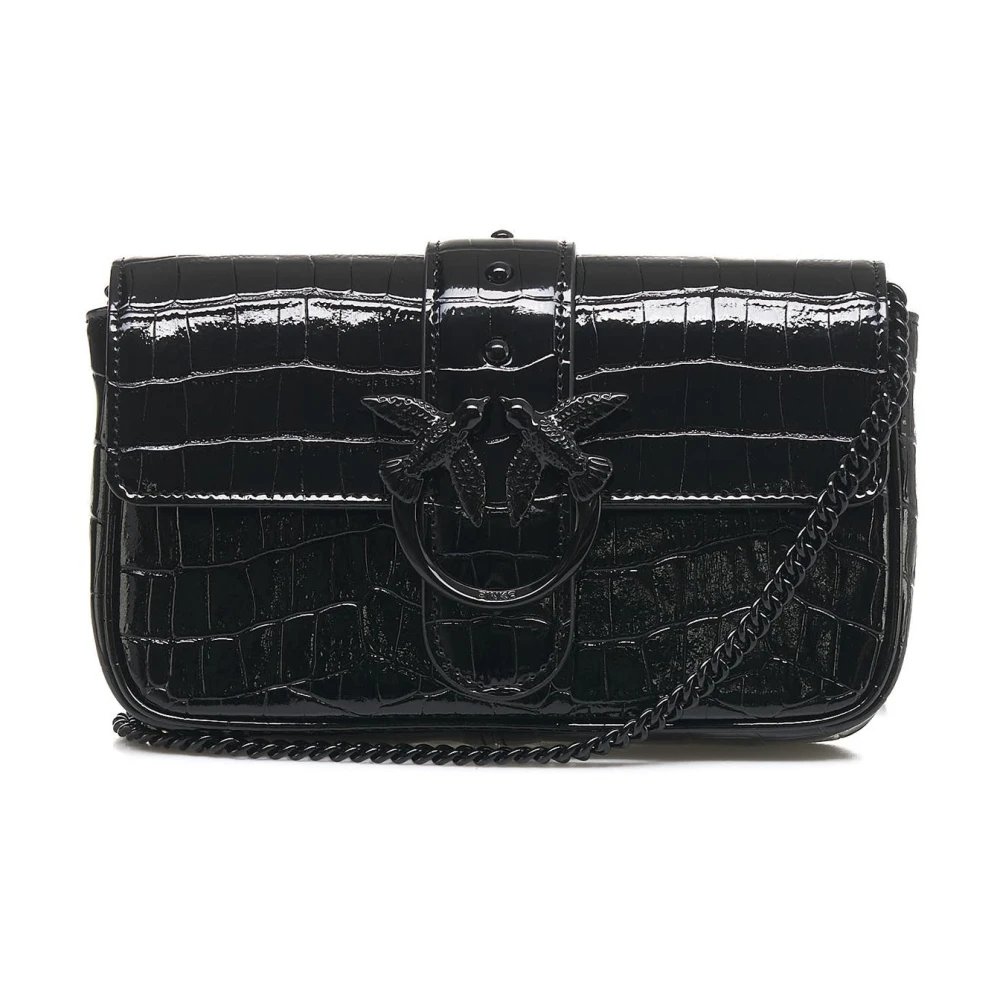 Pinko Krokodileffect Patenttas Love Pocket Black Dames