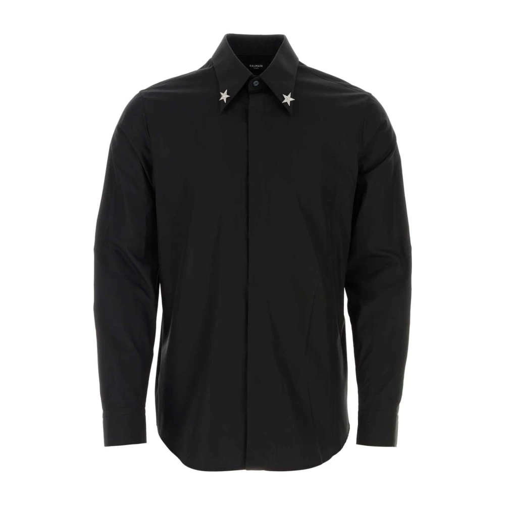 Balmain Zwarte Poplin Overhemd Klassiek Model Black Heren