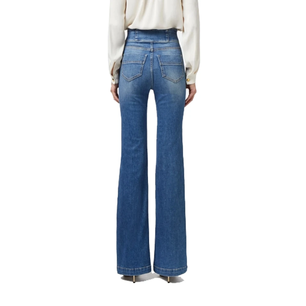 Elisabetta Franchi Hoge taille uitlopende katoenen jeans Blue Dames