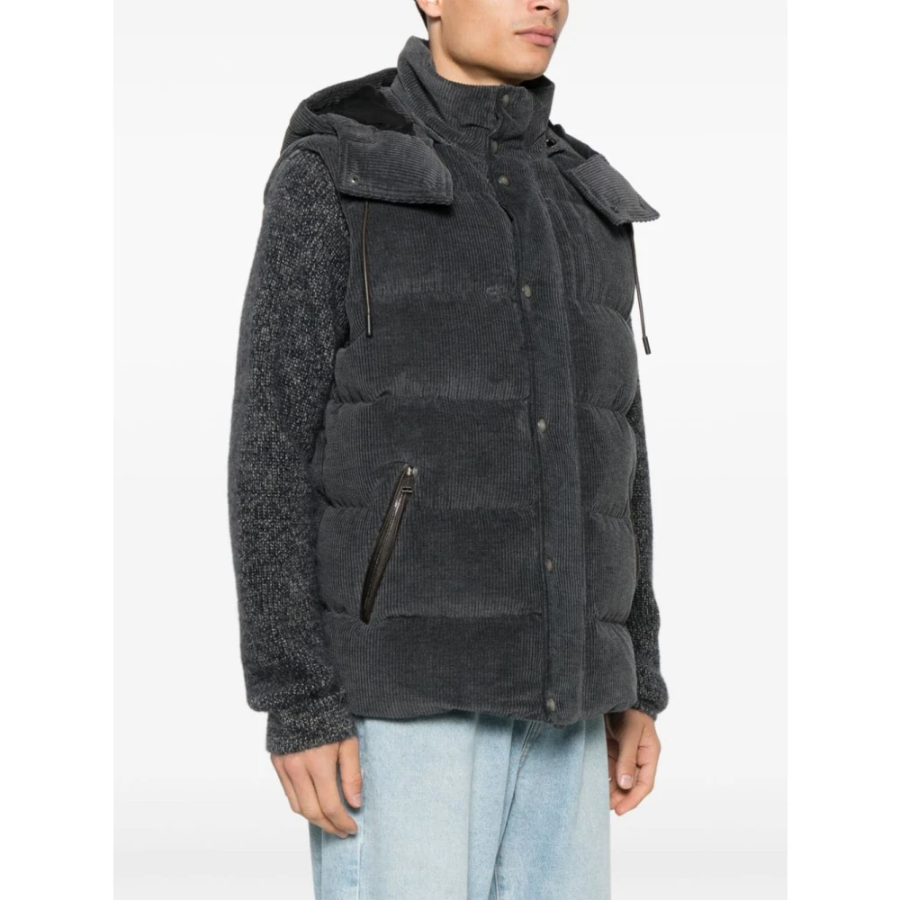 Hugo Boss Gewatteerde Ribfluwelen Jas met Capuchon Gray Heren