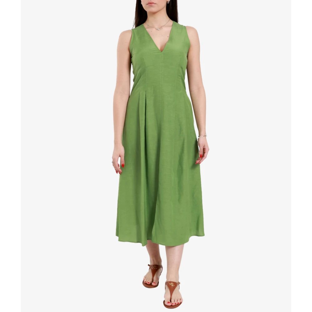 Pennyblack Katoenen mouwloze jurk met V-hals Green Dames