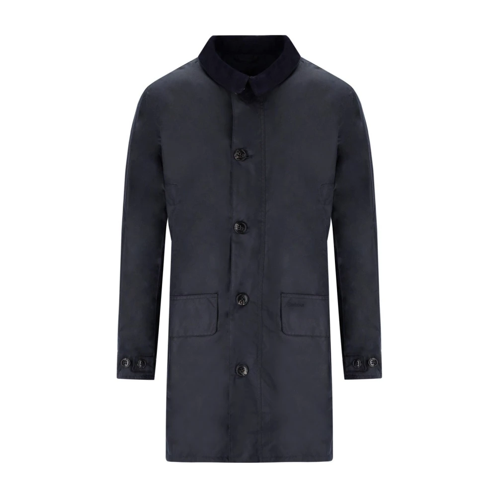 Barbour Navy Blue Vaxad Bomull Mac Jacka Blue, Herr