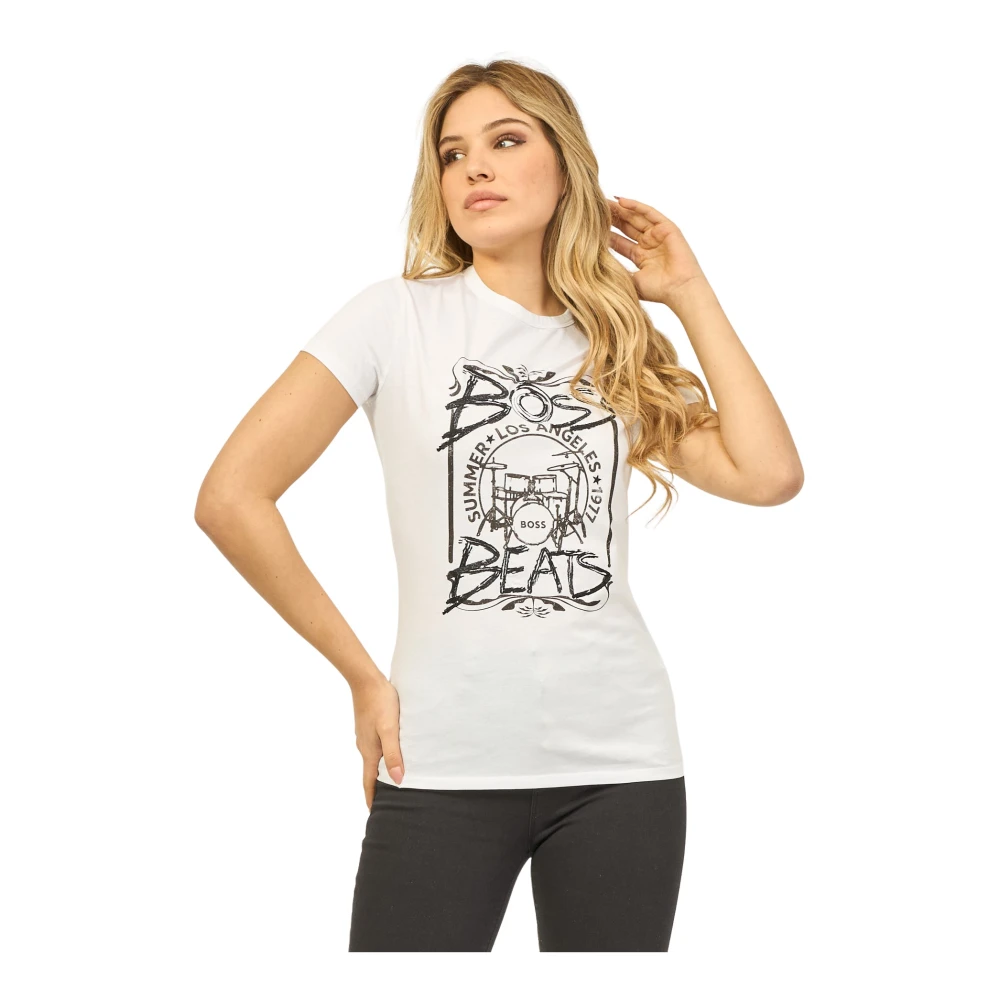 Boss Wit T-shirt met seizoensprint White Dames