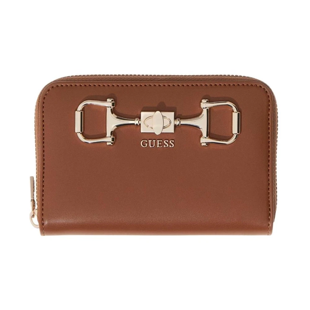 Guess Women's Brown Zip-Around Wallet With Inside Compartments And Pockets