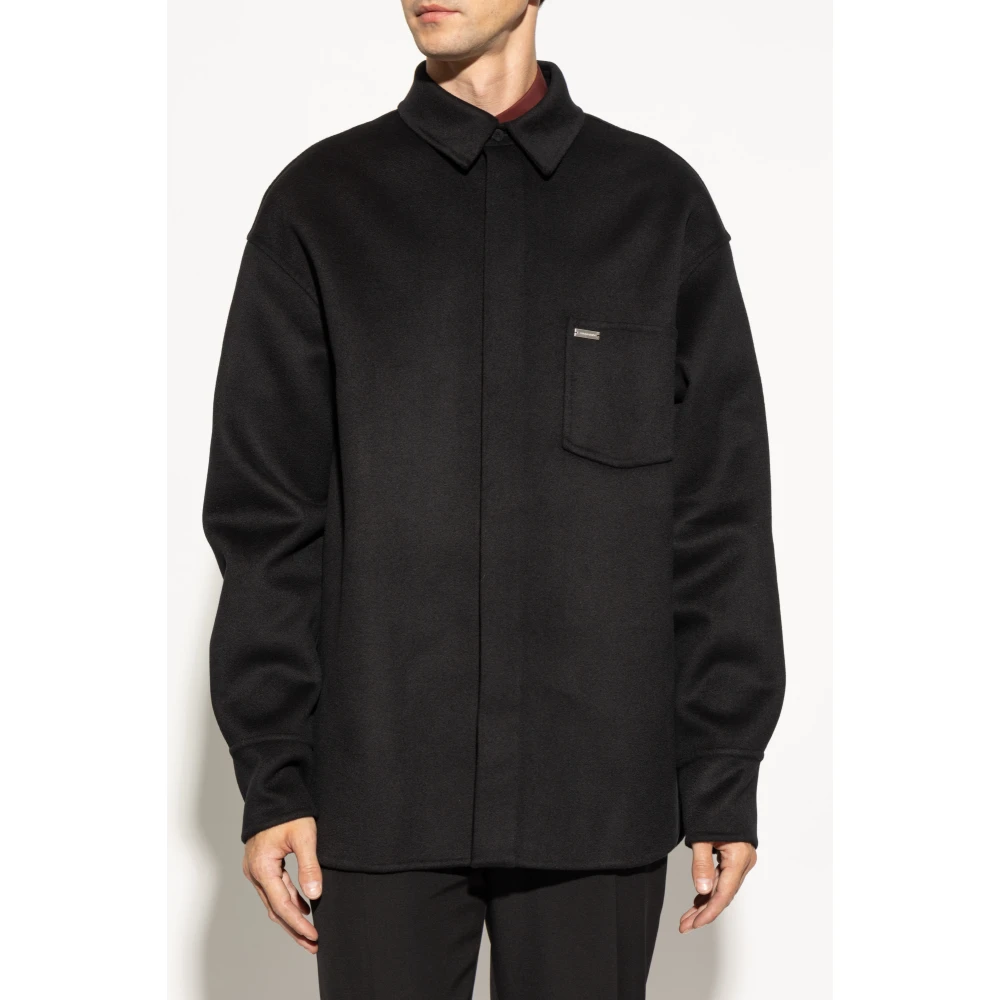 Salvatore Ferragamo Wollen shirt met zak Black Heren