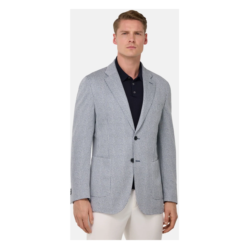 Boggi Milano Jersey Houndstooth Jas Blue Heren