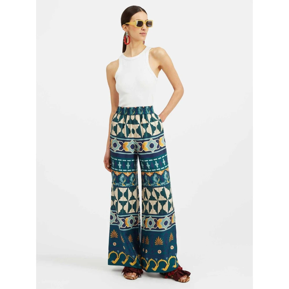 La DoubleJ Zijden Palazzo Broek met Kleurrijk Patroon Multicolor Dames