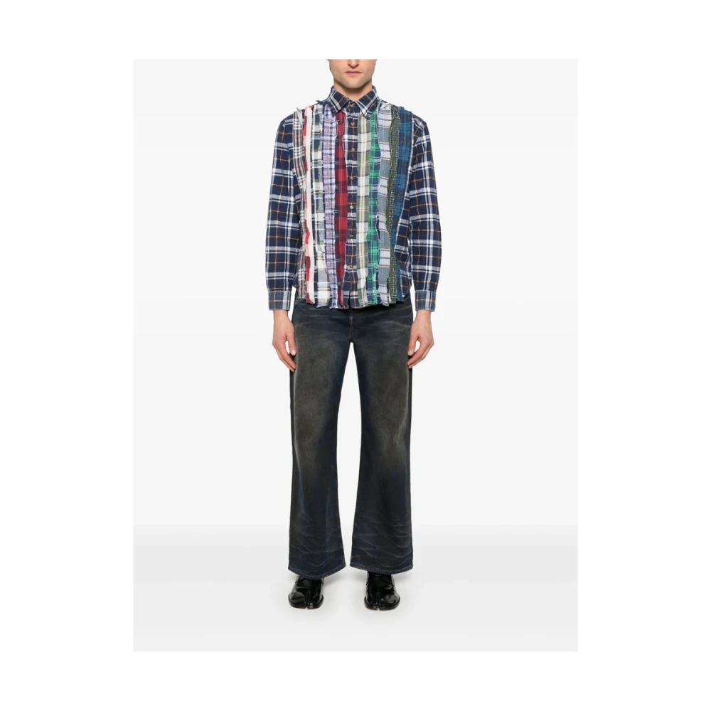 Needles Navy Blue Overhemd met Patchwork Multicolor Heren