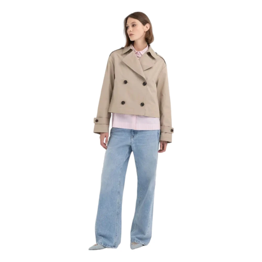 Replay Beige Waterdichte Katoenen Trenchcoat Beige Dames