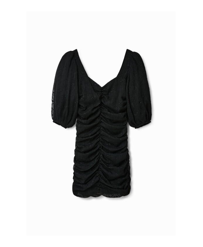 robe-noire-a-manches-courtes-et-col-en-v