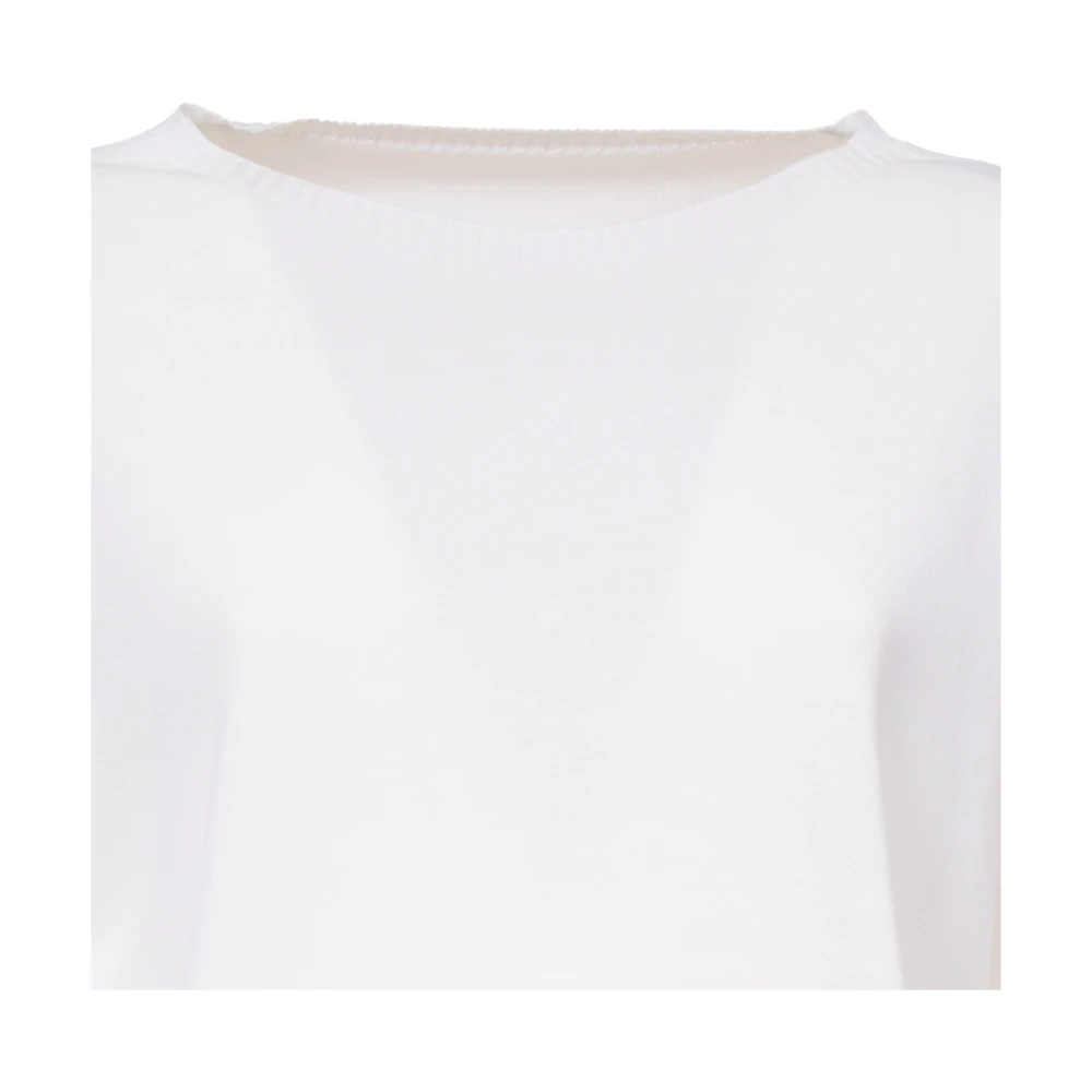 Le Tricot Perugia Katoenen Lange Mouw Ribbel Top White Dames