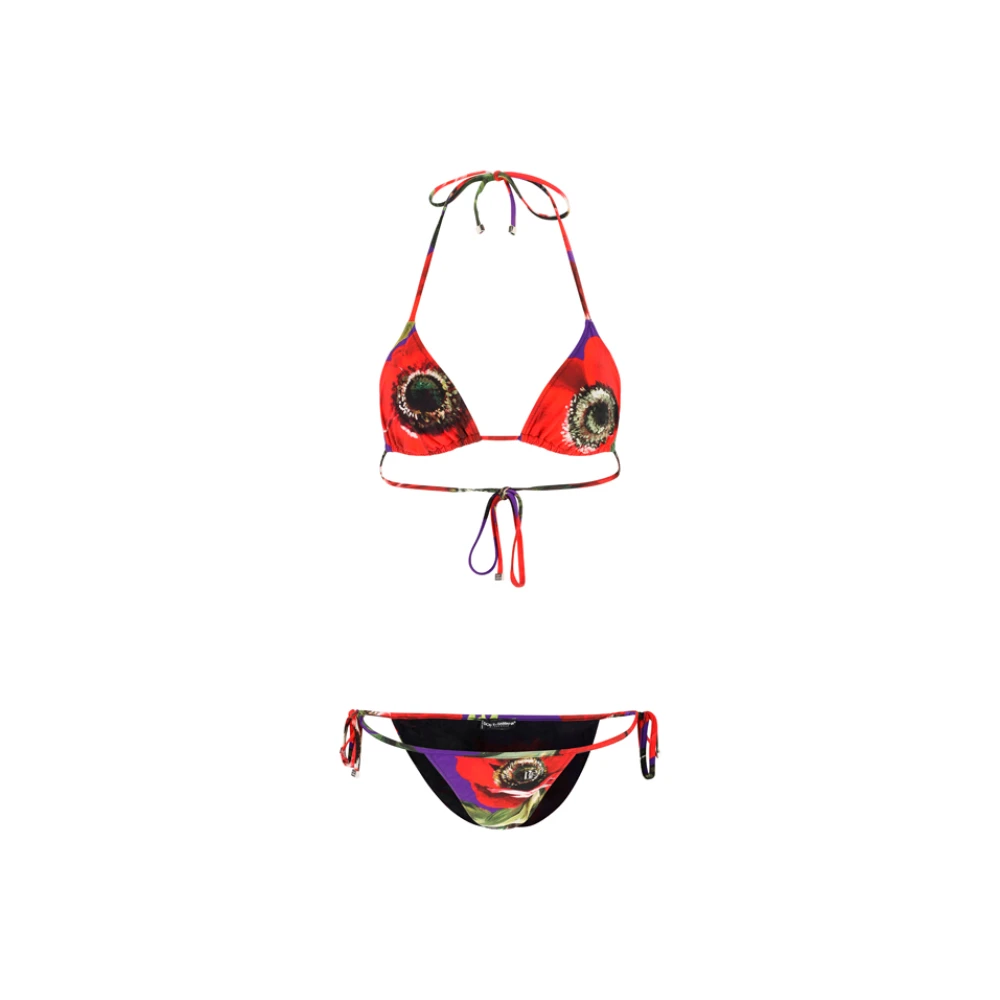Dolce & Gabbana Women's Multicolor Bikinis, S, Anemone Flower Triangle Bikini Print