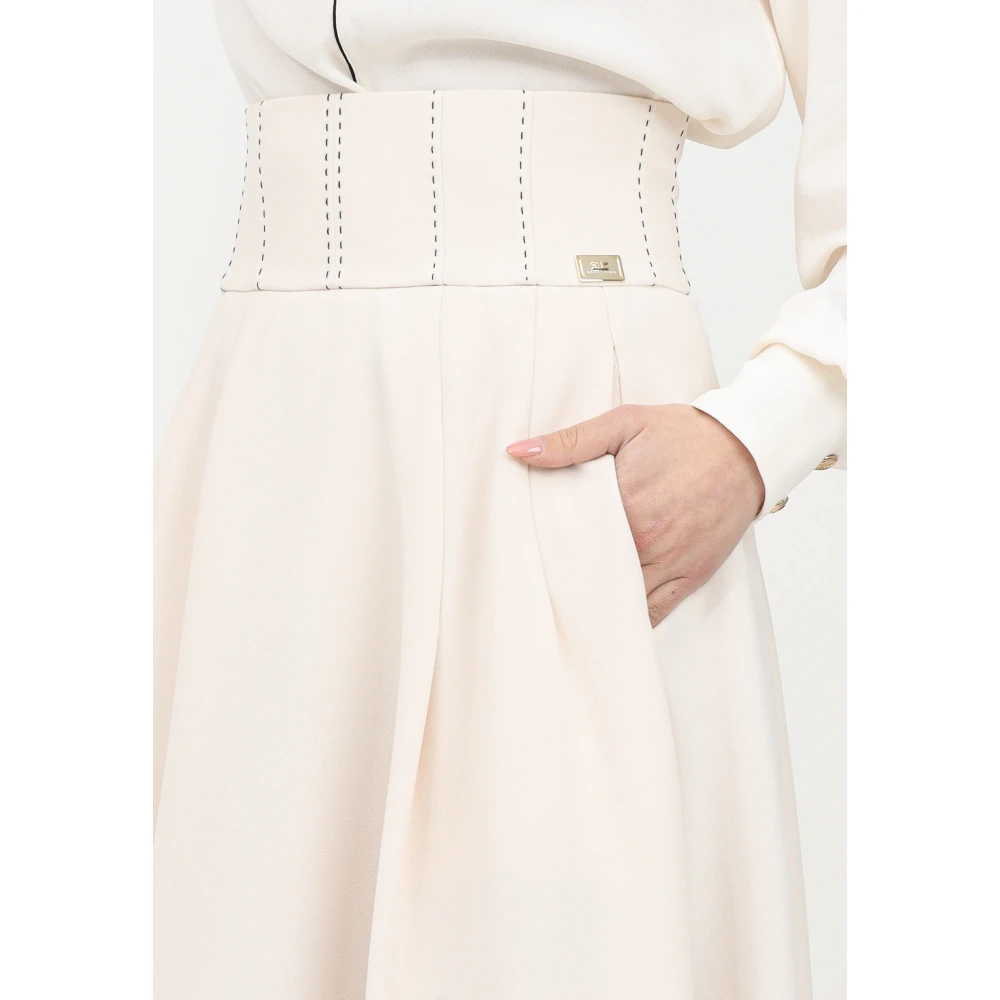 Elisabetta Franchi Witte Midi Rok met Tailleband Yellow Dames