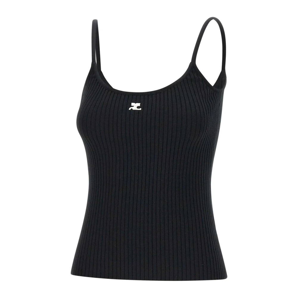 Courrèges Women's Black Sleeveless Tops, M, Reedition Knit Tank Top