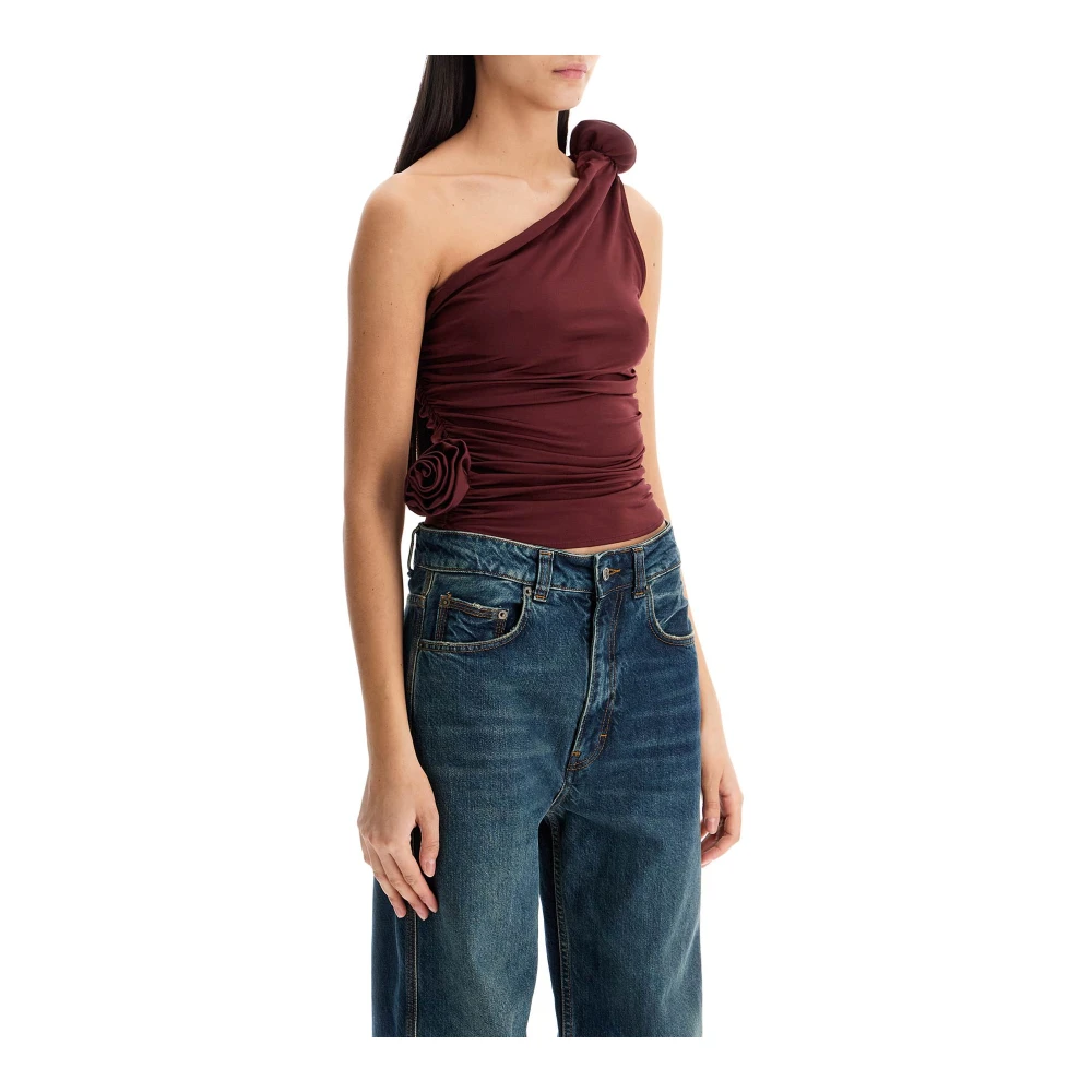 Magda Butrym Bloemige One-Shoulder Jersey Top Red Dames