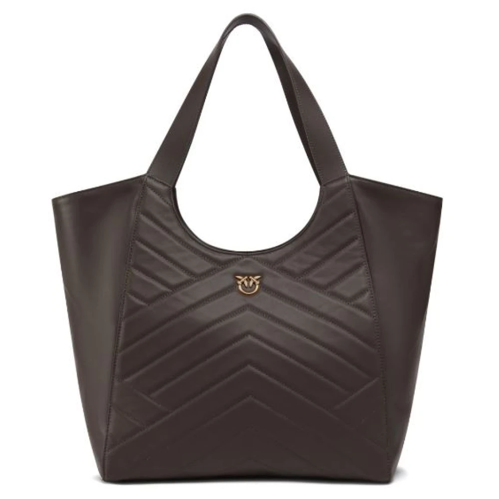 Pinko Chevron Gewatteerde Leren Tote Tas Brown Dames