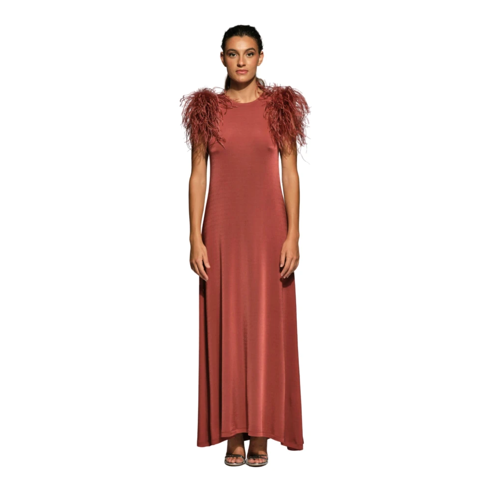 Moskada Bruine Zijden Veer Detail Jurk Brown Dames