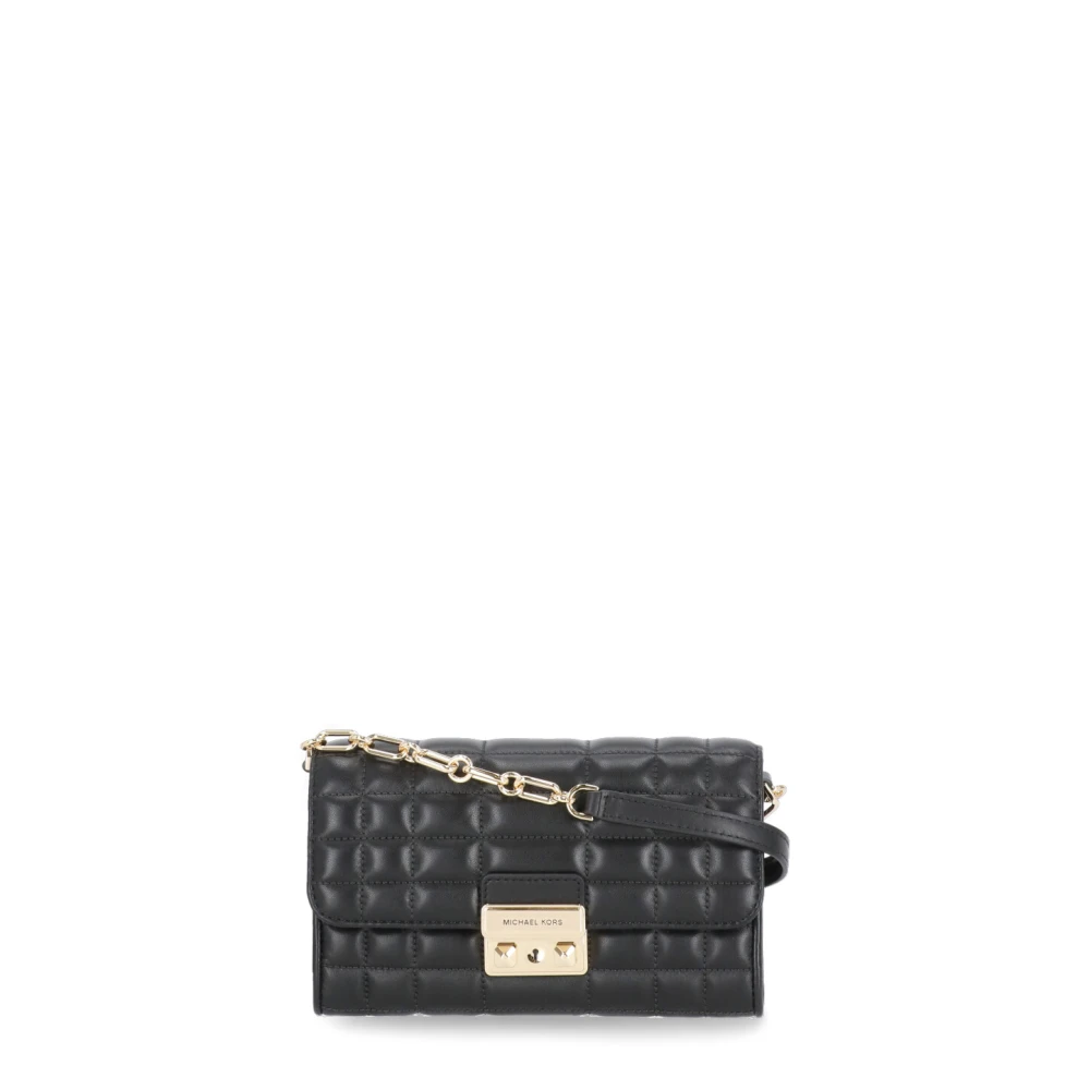 Michael Kors Zwarte Leren Schoudertas Flap Sluiting Black Dames