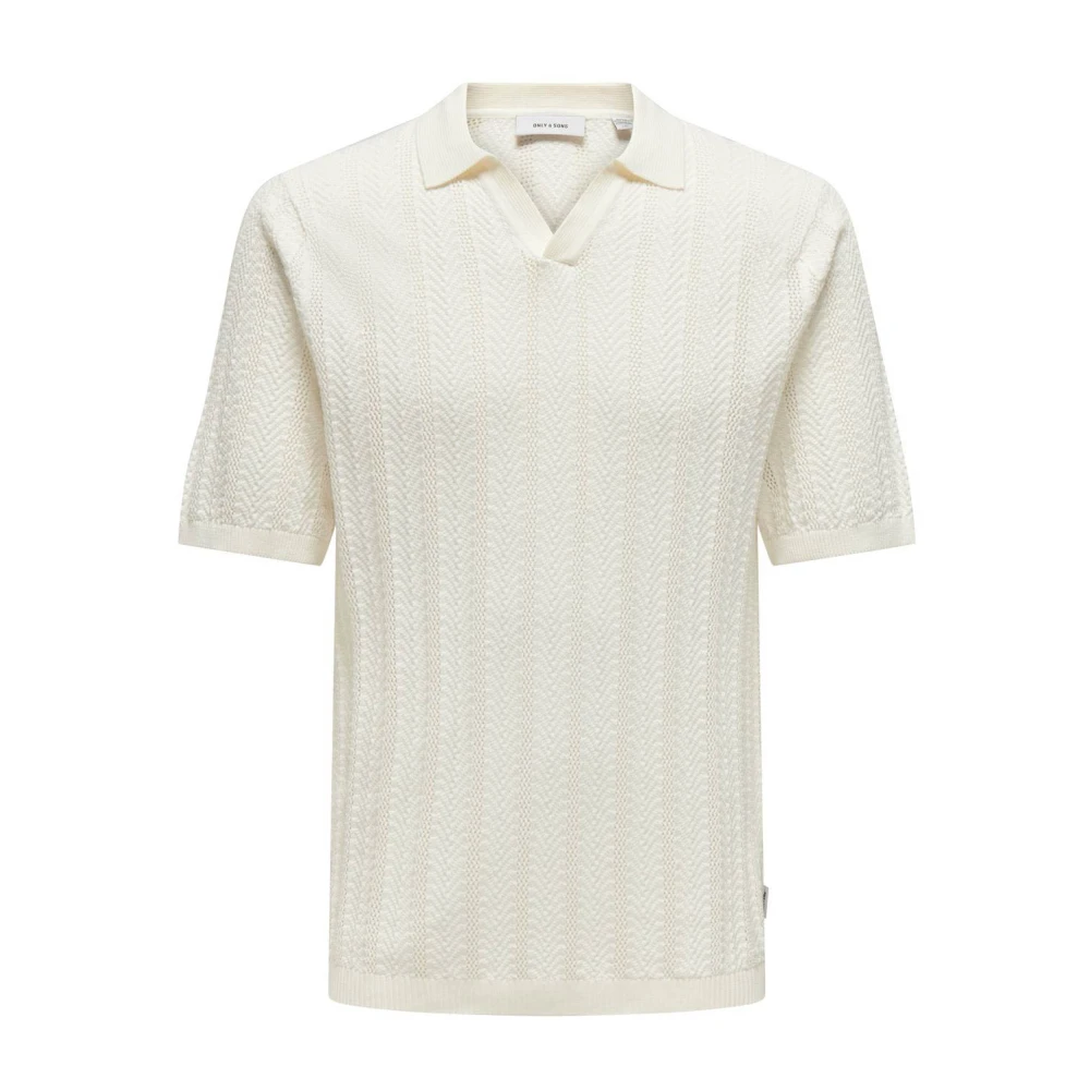 Only & Sons Gehaakte Polo Trui Cloud Dancer White Heren