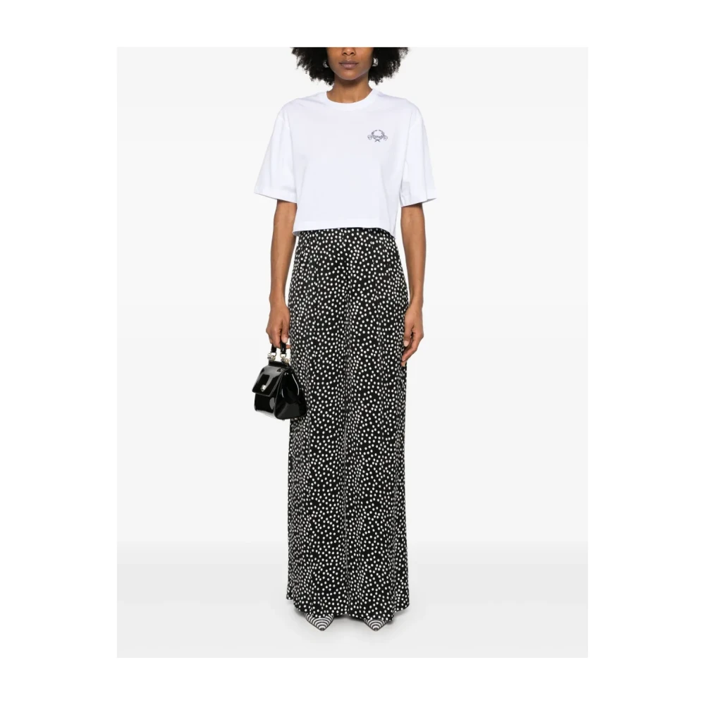 Moschino Wit Geborduurde Cropped T-shirt White Dames